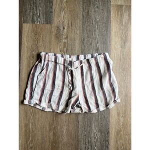 Just Living Shorts Womens Small White Striped Good Linen Blend Drawstring Casual
